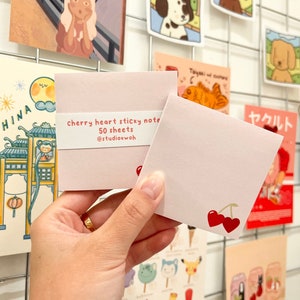 Cherry Hearts Sticky Notes || Stationery, Kawaii stationery, Memo pad, Note Pad, Sticky Notes, Cute Stationery