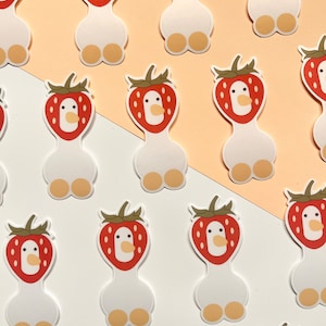 Strawberry Duck Die-Cut Sticker || Laptop Sticker, Digital Art, Stickers, Water Bottle Sticker, Stationery, Illustration, Kawaii