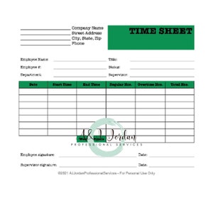Employee Timesheet Printable Timesheet Time Card Time Tracker Work