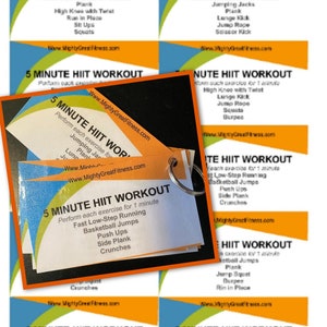 5 Minute HIIT Workout Cards Keychain, High intensity interval training, workout guide, colorful, bright, portable, handy, gym friendly image 2