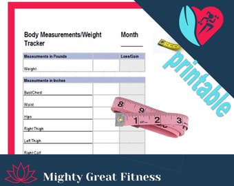 Monthly Measurement Tracker, Monthly Measurement Chart, progress tracker, printable, #glowup, weight loss, inches lost