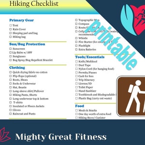 Hiking Checklist, What to pack, preparedness list, printable, hiking, outdoors, safety image 1