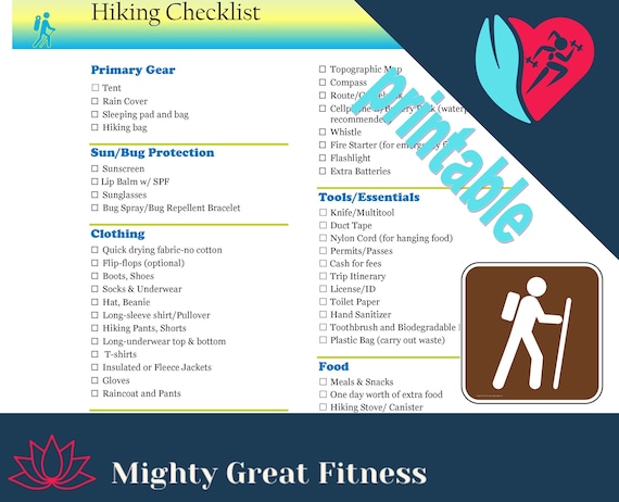 Hiking Checklist, What to Pack, Preparedness List, Printable