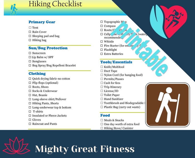 Hiking Checklist What to pack preparedness list printable image 1