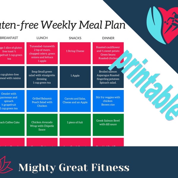 Gluten Free 7 day meal plan menu, Gluten-free eating, cheat sheet, printable, what to eat, GF healthy foods, Gluten, Gluten Allergy, Plan