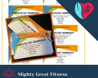 5 Minute HIIT Workout Cards Keychain, High intensity interval training, workout guide, colorful, bright, portable, handy, gym friendly