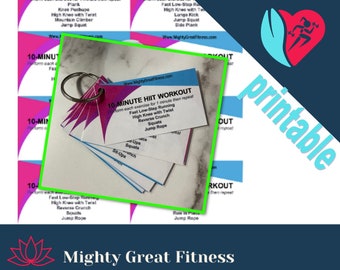 10 Minute HIIT Workout Cards, High intensity interval training, colorful,  printable cards, workout guide