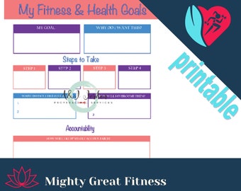 Weekly Health and Fitness Goal Worksheet, goals, plans, printable, planner page, accountability, weight loss