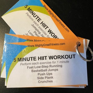 5 Minute HIIT Workout Cards Keychain, High intensity interval training, workout guide, colorful, bright, portable, handy, gym friendly image 3