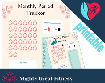 Printable monthly period tracker, menstrual cycle, monthly periods, period calendar, track menstruation, best period tracker, period planner