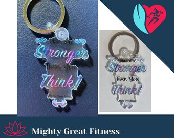 You are Stronger Than You Think keychain, cute, motivational saying, pastel ombre, gift