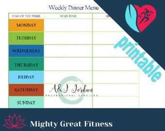 Weekly Dinner Menu, busy moms, meal plan, template, planner page, printable, handy, meals, planning