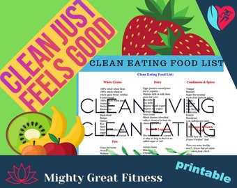 Clean Eating List, Clean eating shopping list, clean eating, cheat sheet, printable, what to eat, Grocery List, healthy foods, Clean Foods