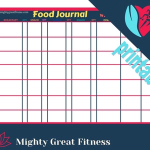 Food Journal Printable, Meal Planner, Food Tracker, Meal Tracker, Health and Wellness, Meal Plan Template, Weight Loss,Food Log, Fitness