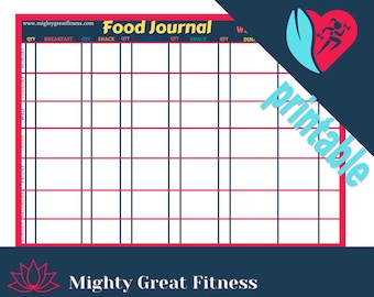 Food Journal Printable, Meal Planner, Food Tracker, Meal Tracker, Health and Wellness, Meal Plan Template, Weight Loss,Food Log, Fitness