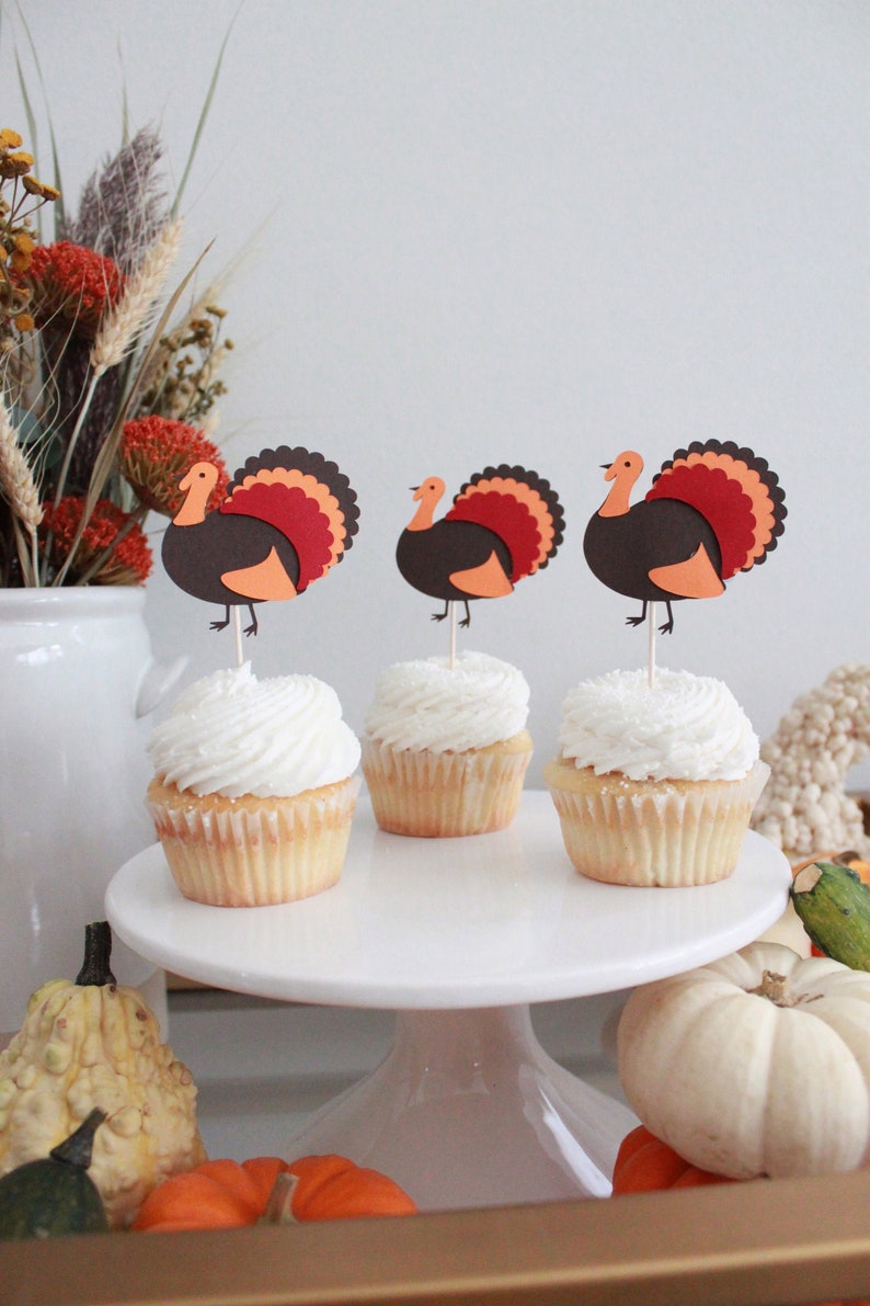 Autumn Theme Friendsgiving Turkey Cupcake Toppers Thanksgiving