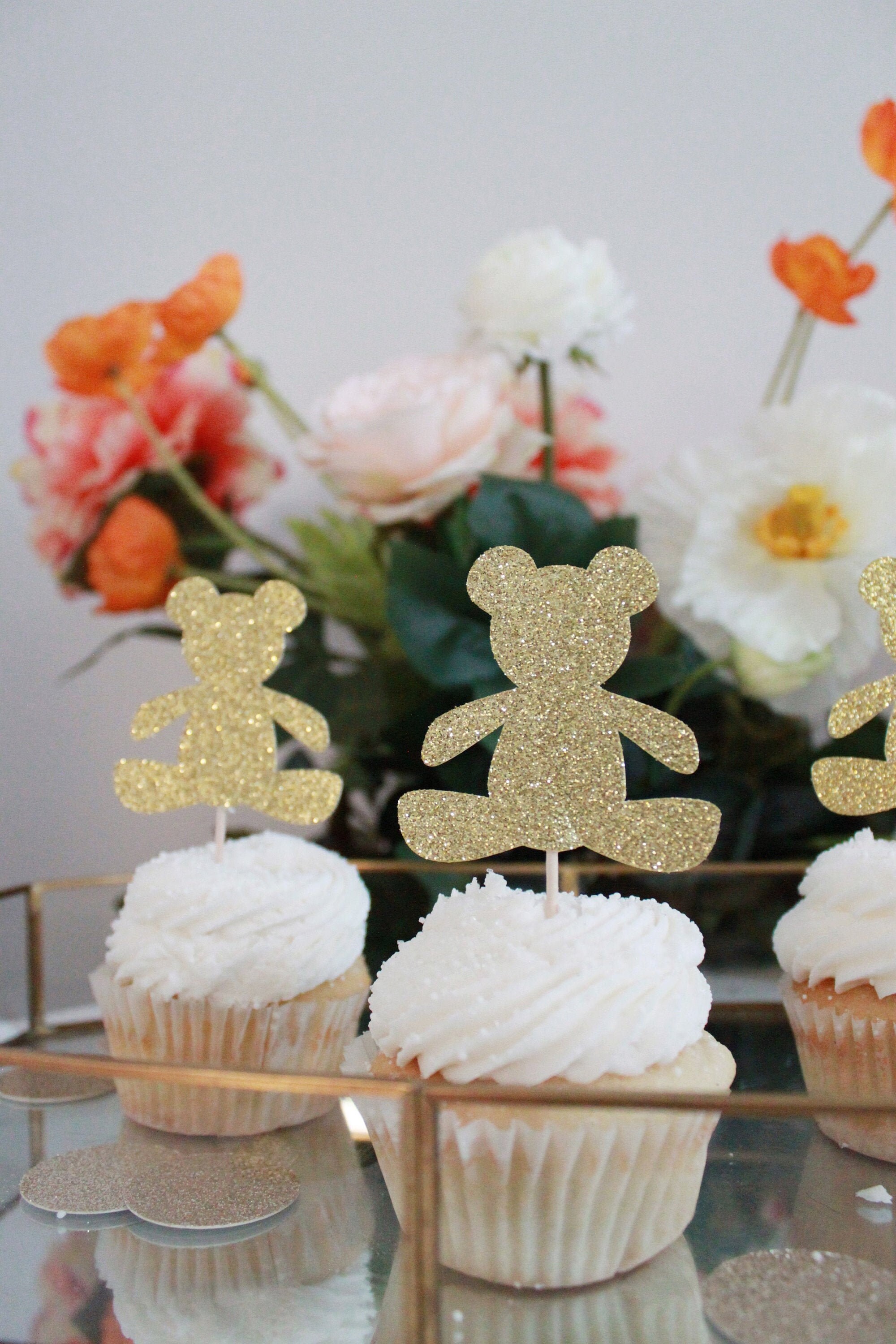 Teddy Bear Cupcake Toppers Baby Shower Cupcake Topper Baby Etsy