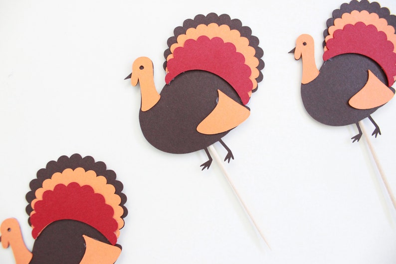 Autumn Theme Friendsgiving Turkey Cupcake Toppers Thanksgiving