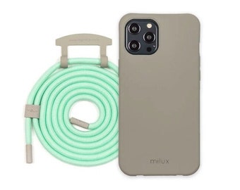 Mobile phone case with removable cord, milux mobile phone chain iPhone Samsung Huawei mint gray