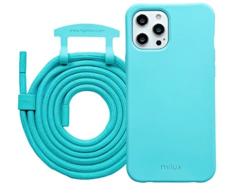 Mobile phone case with removable cord, Miami Blue milux mobile phone chain iPhone Samsung