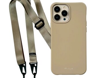 Handyhülle mit abnehmbarer Kordel, Hülle Beige Gurt Beige milux Handykette Grün iPhone Samsung Huawei Phonecase