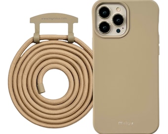 milux étui pour téléphone portable avec cordon amovible, chaîne pour téléphone portable iPhone Samsung Huawei beige