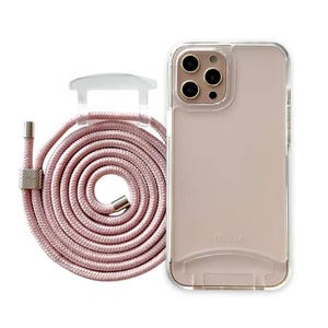 Mobile phone case with removable cord, transparent milux mobile phone chain iPhone pink