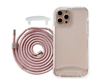 Mobile phone case with removable cord, transparent milux mobile phone chain iPhone pink