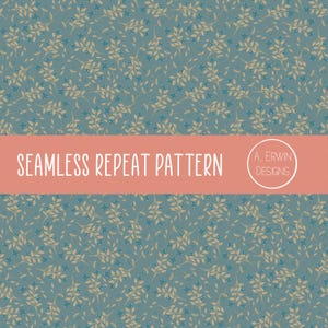 Niebieski Liściasty Calico Print Floral Seamless Repeat Pattern/12 x 12 cali JPG/Pobieranie cyfrowe/300 DPI/Do tkanin, szycia, pikowania, papieru cyfrowego