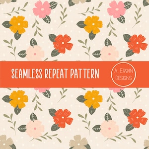 Boho Floral Seamless Pattern/Boho/3000 X 3000 px/PNG/300 DPI/Digital Download/Quilting/Sewing/Red, Yellow, Pink Flowers