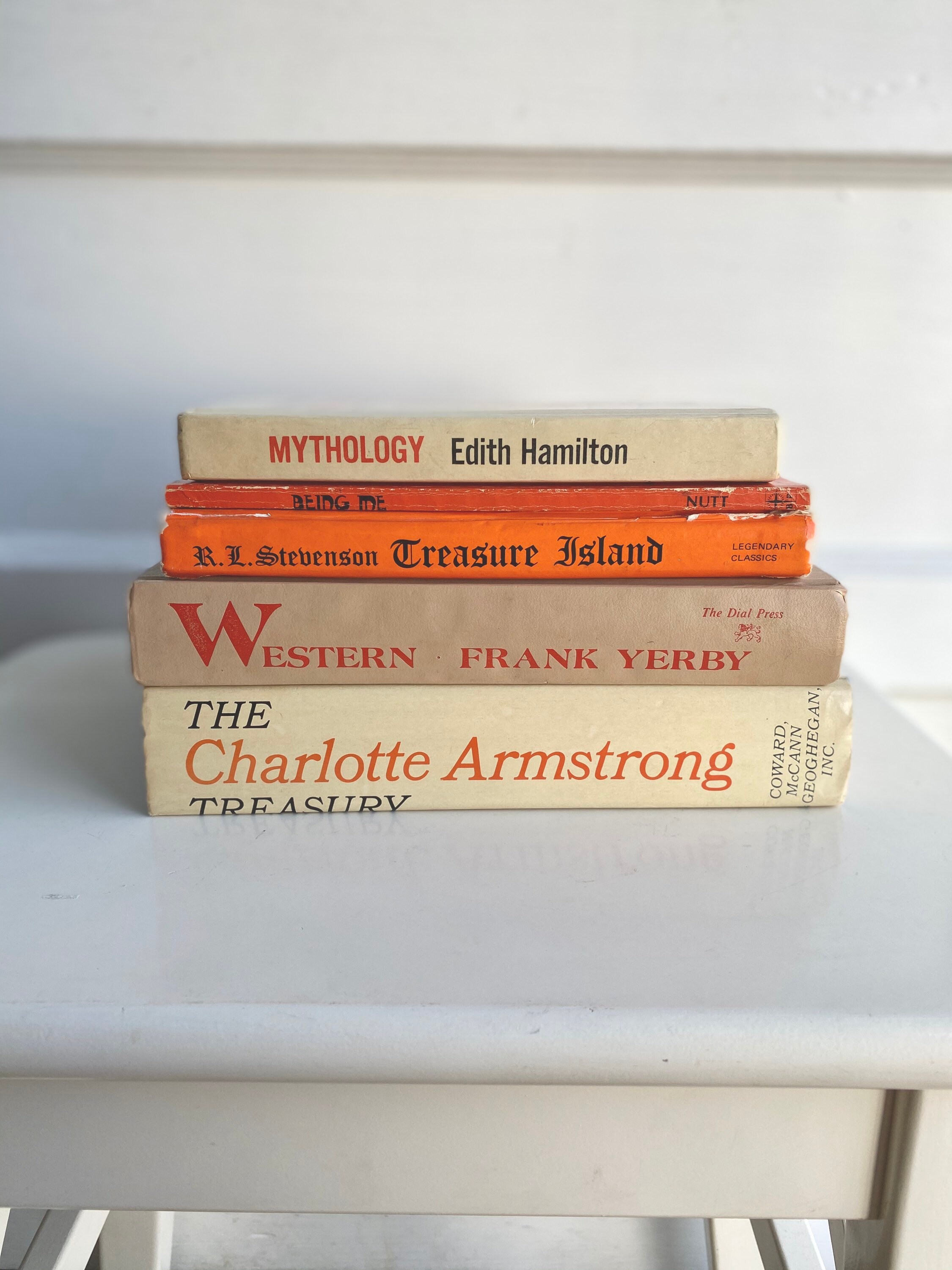 Collection of orange books. Vintage book bundle. Retro decor. Etsy