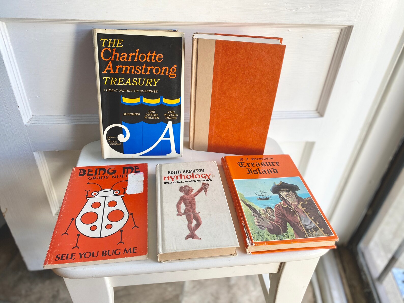 Collection of orange books. Vintage book bundle. Retro decor. Etsy