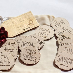25 Names of Jesus | Wooden Positive Affirmation Pocket Tokens Inspirational Tokens Anxiety Tokens| Mental Health Awareness Positivity Token