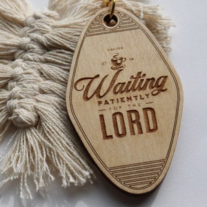 Wait Patiently Wooden Key Chain Large Tassel Jesus Keychain Christian Keychain Bracelets with XL Tassel for Women. Holy Girl Keychain Jesus