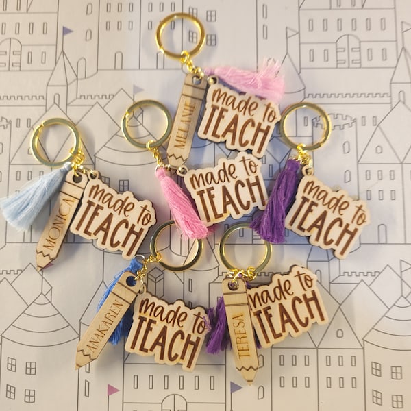 Teacher Keychain | Personalized Pencil Crayon Ruler Wooden Keychain | Teacher Appreciation Custom Teacher Gift | Teacher Gift Personalized