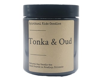 Tonka & Oud Soy Candle 4oz 20-25 Hours Hand Poured with All Natural Soy Wax and Fragrant/ Essential Oils! | Herbal Candle | Birthday Gift