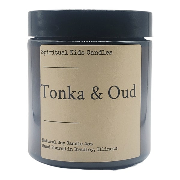 Tonka & Oud Soy Candle 4oz 20-25 Hours Hand Poured with All Natural Soy Wax and Fragrant/ Essential Oils! | Herbal Candle | Birthday Gift