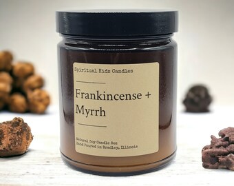 Frankincense & Myrrh Soy Candle. Choose 4oz or 8oz. Essential oils.