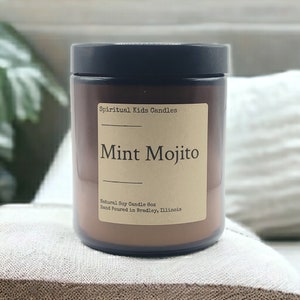 Mint Mojito Soy Candle 8oz Glass Jar Hand Poured with All Natural Soy Wax and Fragrant/ Essential Oils! | Minty Candle | Birthday Gift