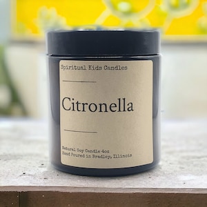 Citronella Soy Candle 4oz Glass Jar Hand Poured with All Natural Soy Wax and Fragrant/ Essential Oils! | Citrus Candle | Outdoor Candle|