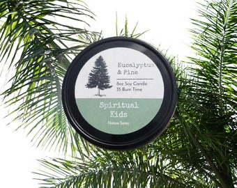 Eucalyptus & Pine Soy Candle: Woodsy Scent, 8oz Black Tin
