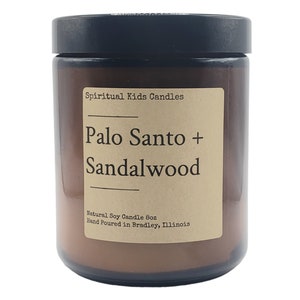 Palo Santo & Sandalwood Soy Candle 8oz 35-40 Hours Hand Poured with All Natural Soy wax and Fragrant/Essential Oils! | Herbal Candle |