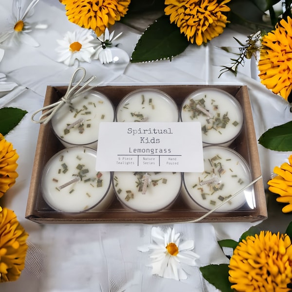 Lemongrass Natural Soy Wax Tealights Hand Poured with Fragrant/Essential Oils with Dried Lemongrass