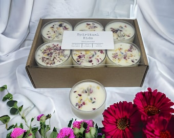 Unscented Tealights Natural Soy Wax Hand Poured With Dried Flowers | Wedding Favors | Decorations |