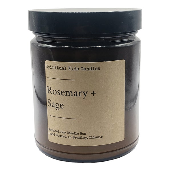 Rosemary & Sage Soy Candle 8oz 35-40 Hours Hand Poured with Soy Wax and Fragrant/ Essential Oils! | Herbal Candle | Birthday Gift