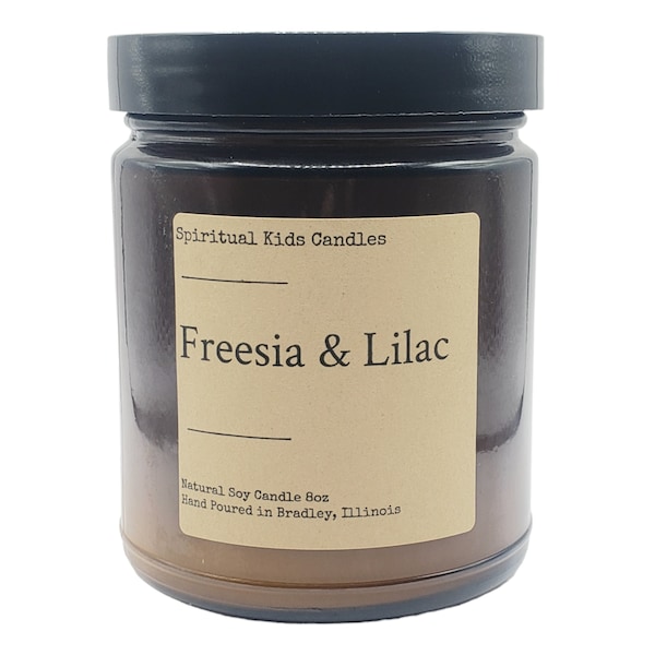 Freesia & Lilac Soy Candle 8oz 35-40 Hours Hand Poured with Natural Soy Wax and Fragrant/ Essential Oils! | Floral Candle | Birthday Gift |