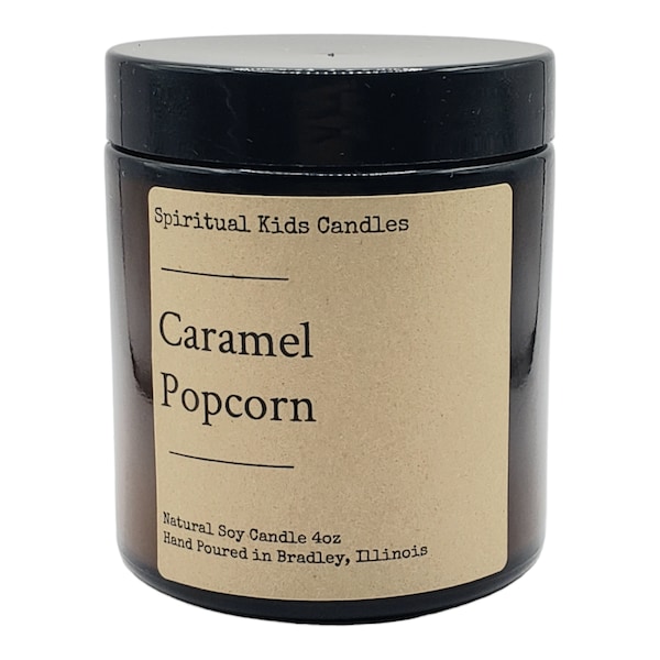 Caramel Popcorn Soy Candle 4oz 20-25 Hours Hand Poured with All Natural Soy Wax and Fragrant/ Essential Oils | Food Scented Candle