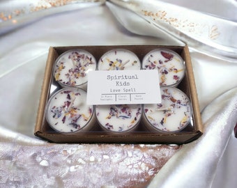 Love Spell Soy Tealights Hand Poured with Fragrant/Essential Oils & Dried Flowers | Floral Scent | Wedding Favors | Dried Flowers | Gift |