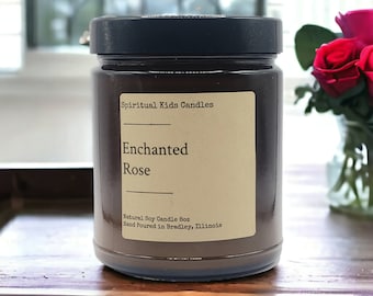 Enchanted Rose Soy Candle: Hand Poured Floral Scent  - 4oz or  8oz
