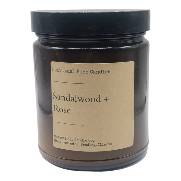 Sandalwood & Rose Soy Candle 8oz Glass Jar Hand Poured with All Natural Soy Wax and Fragrant/Essential Oils! | Floral Scented | Birthday